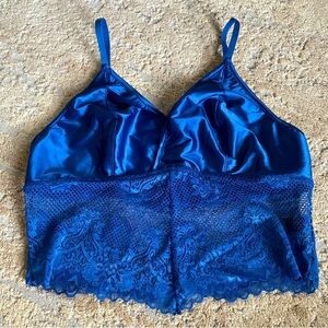 Bootaybag NWOT Dark Blue Satin Chemise Lingerie Slip Top Lace: XXL